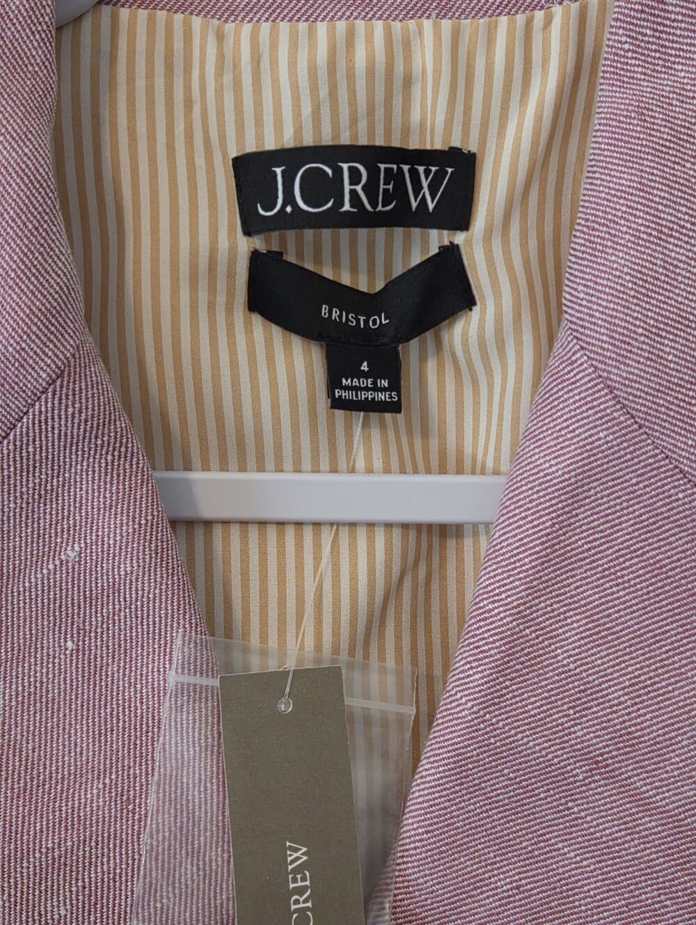NWT J.CREW BRISTOL RASPBERRY-WHITE STRETCH LINEN DOUBLE BREASTED BLAZER - Picture 2 of 8